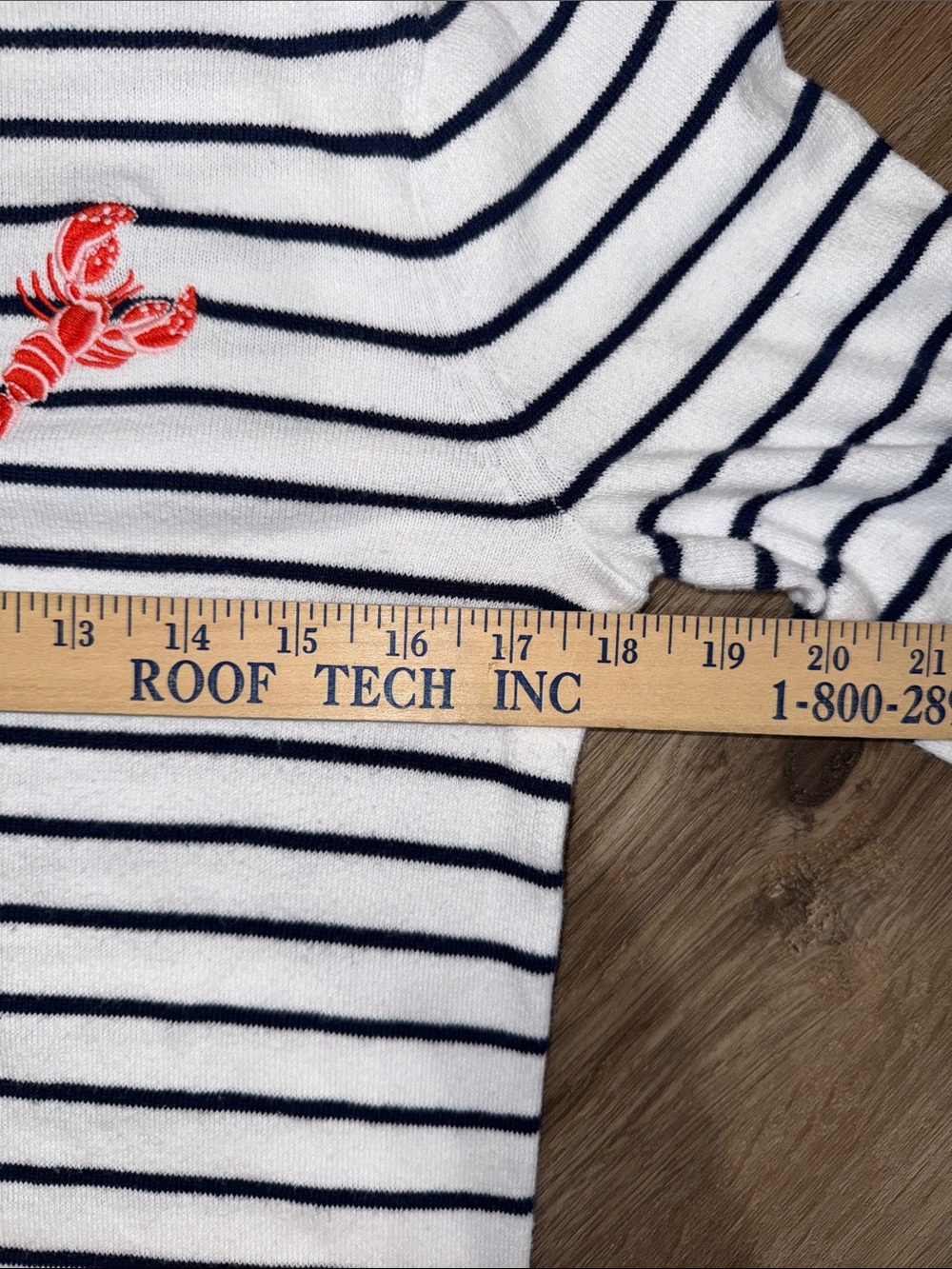 J. Crew White and Navy Striped Sweater with Red Lobster Emblem - Picture 4 of 4